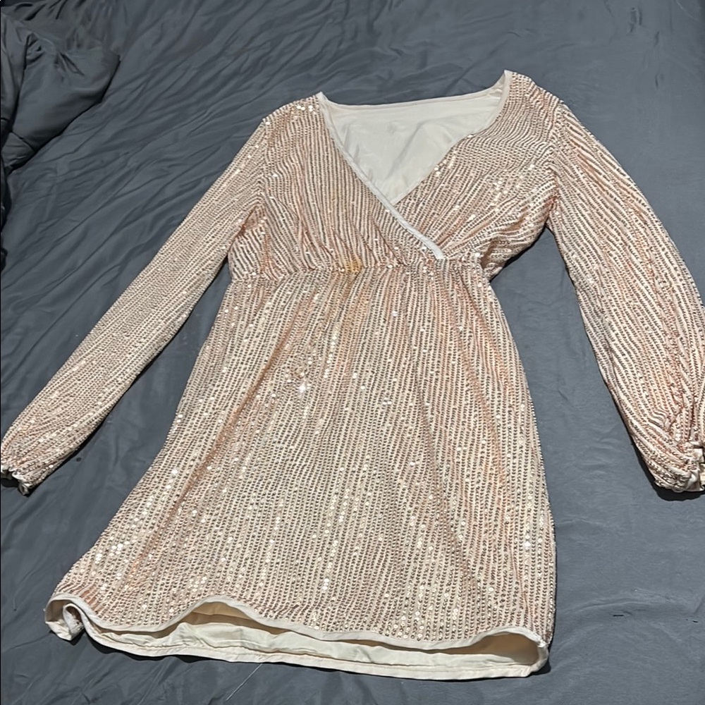 Elegant Asymmetrical Sequin Dress in Cream
